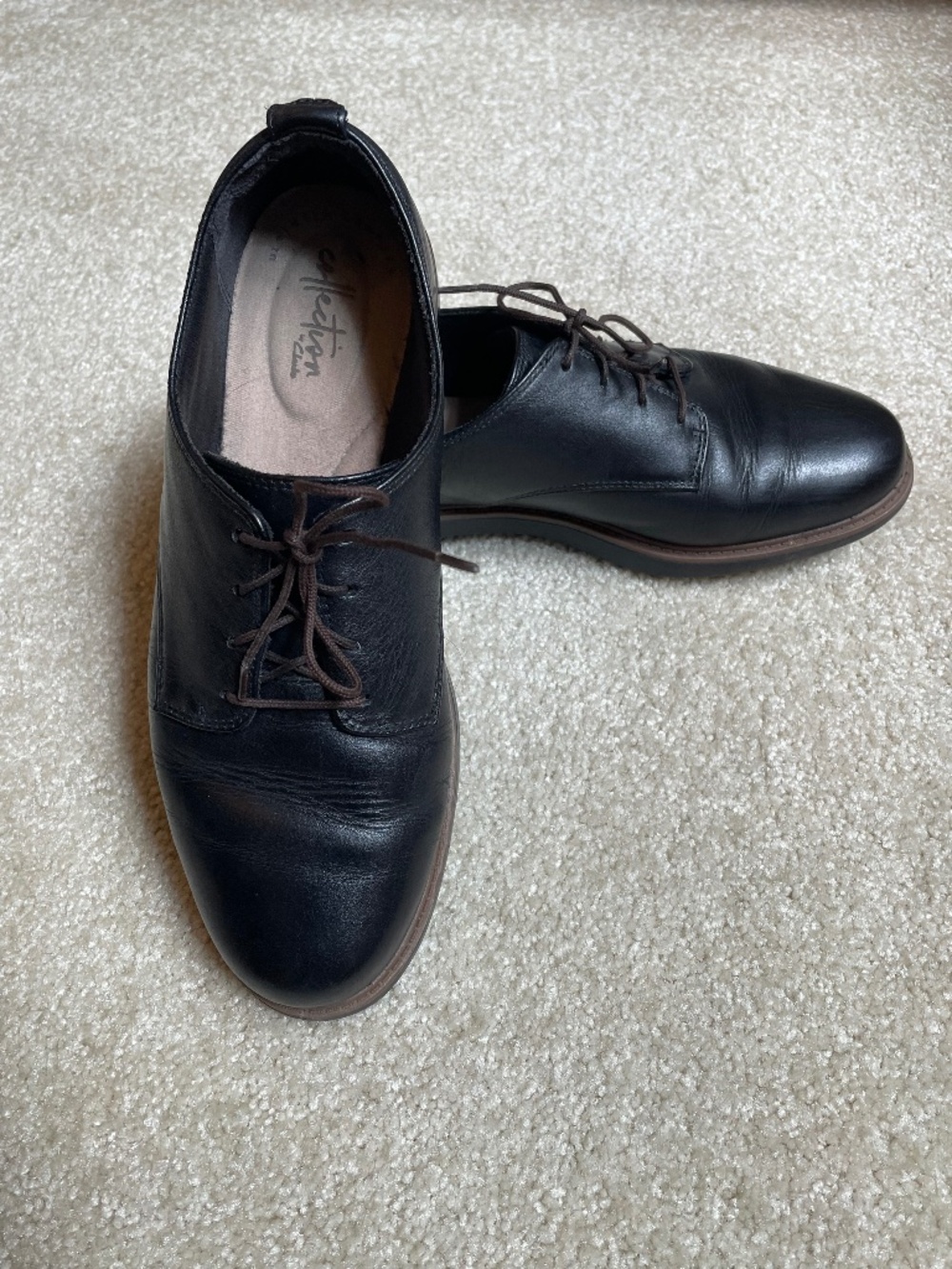 Black Leather Clark's Oxfords, 8
